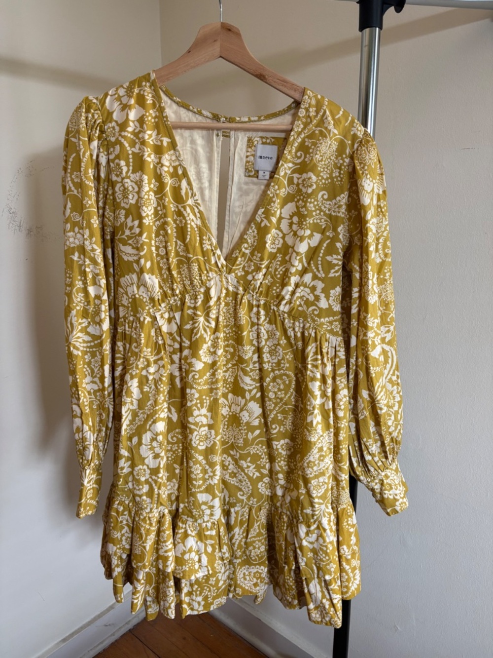Anthropologie Maeve Floral Print Balloon Sleeve Ruffle Hem Mini Dress